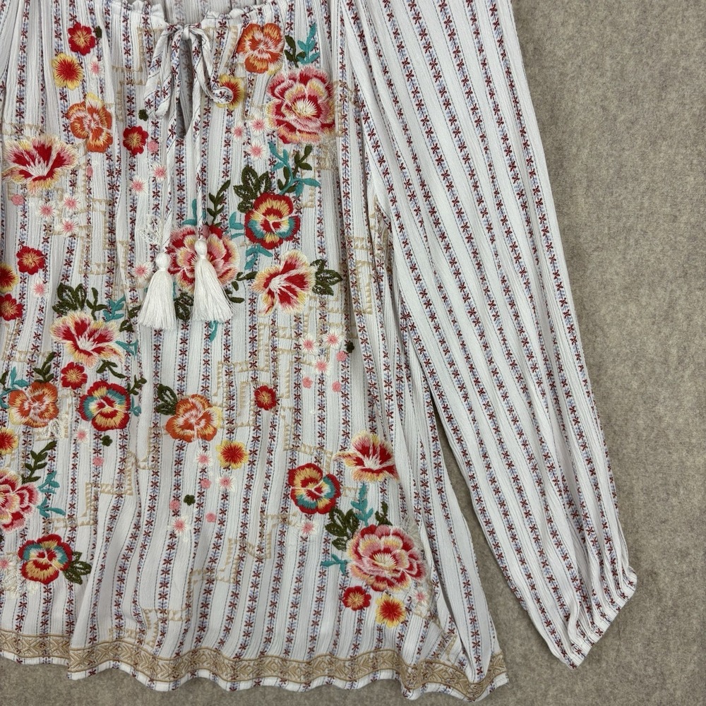 Savanna Jane 3X Blouse Floral Embroidered Boho Peasant Tassel Striped Read - Picture 3 of 12